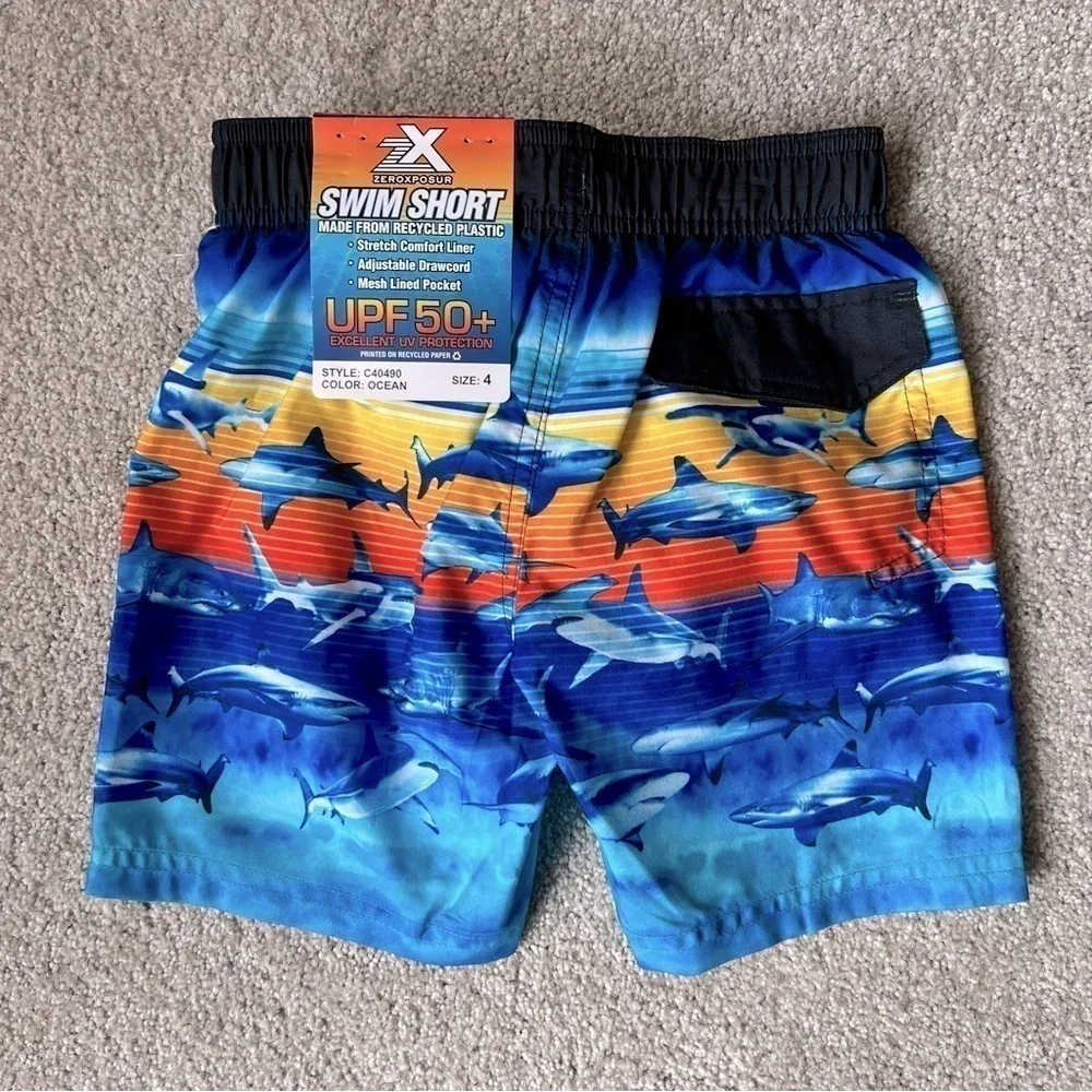 NWT ZeroXposur boys shark swim trunks with goggles size 4
